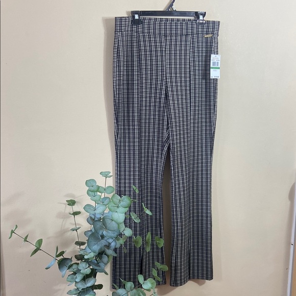 New Michael Kors Black Grey Women's Pull on Flare Pants Large HoundsTooth Fall - Picture 1 of 10